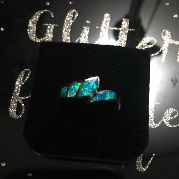 Sterling Silver Ocean blue Fire Opal ring - Picture 1 of 12